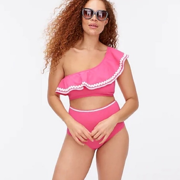 J. Crew One-Shoulder Ruffle Rickrack Bikini Top - Picture 2 of 10